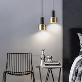 Minimalist Brass and Black Metal Cylinder Pendant Light Image - 12