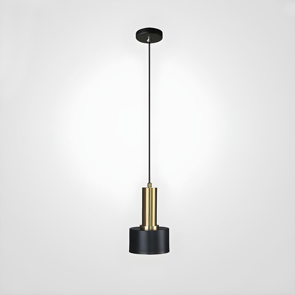 Minimalist Brass and Black Metal Cylinder Pendant Light Image - 2