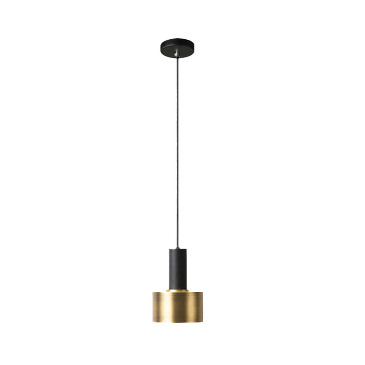 Minimalist Brass and Black Metal Cylinder Pendant Light Image - 6