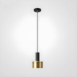 Minimalist Brass and Black Metal Cylinder Pendant Light Image - 7