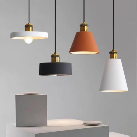 Minimalist Brass Warehouse Resin Orange Cone Pendant Lights Image - 1