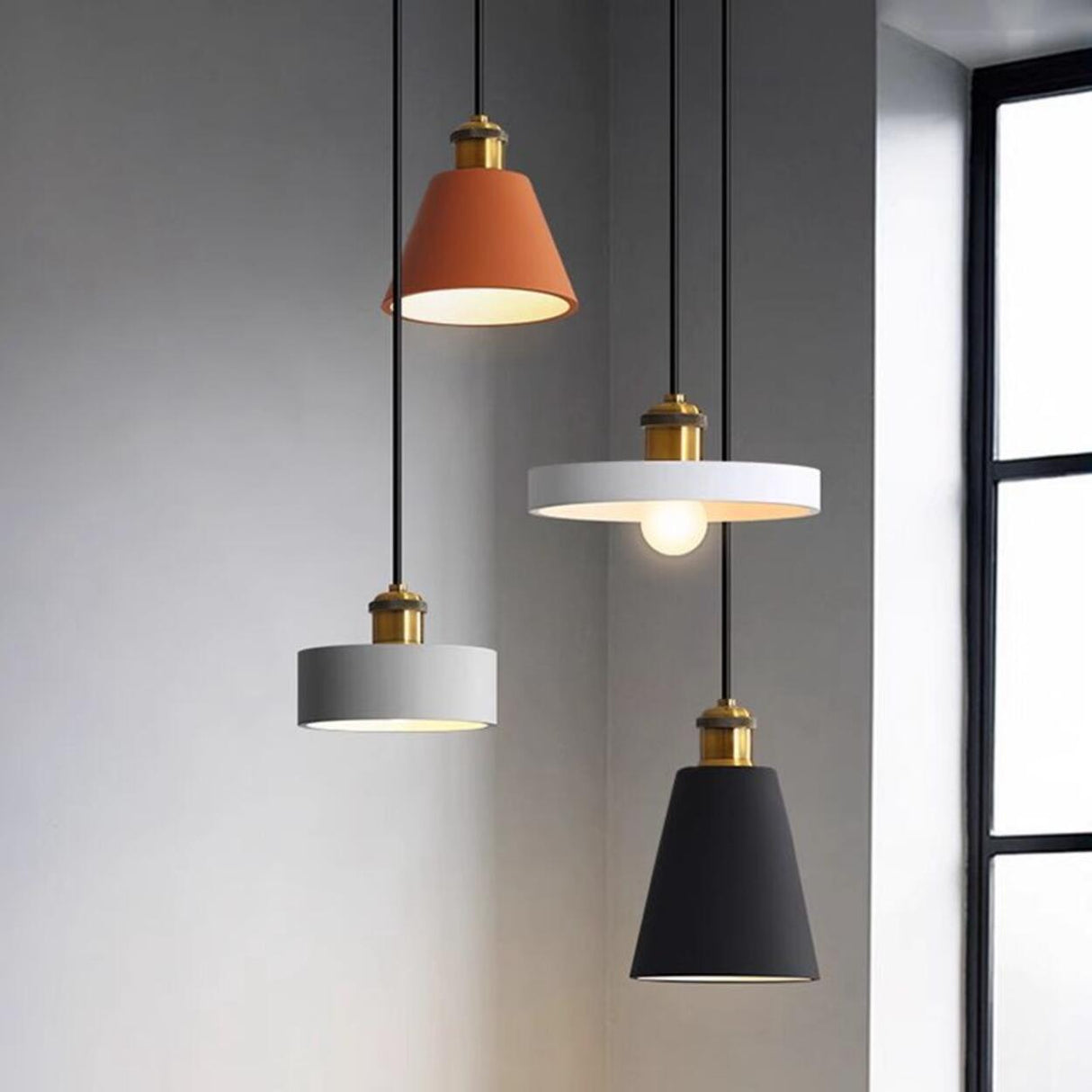 Minimalist Brass Warehouse Resin Orange Cone Pendant Lights Image - 3