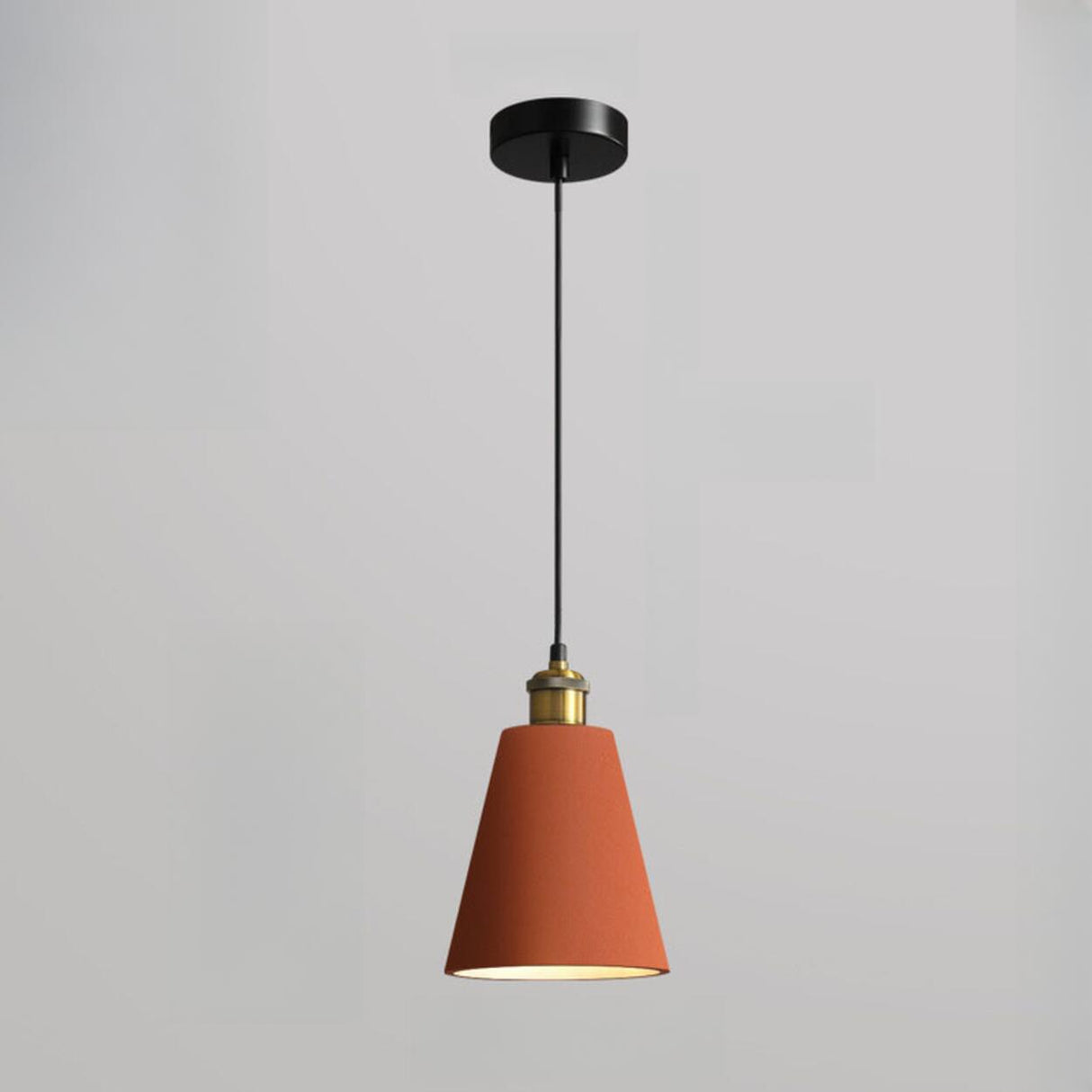 Minimalist Brass Warehouse Resin Orange Cone Pendant Lights Image - 7