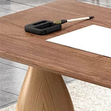 Minimalist Brown Wooden Rectangular Writing Desk Image - 8