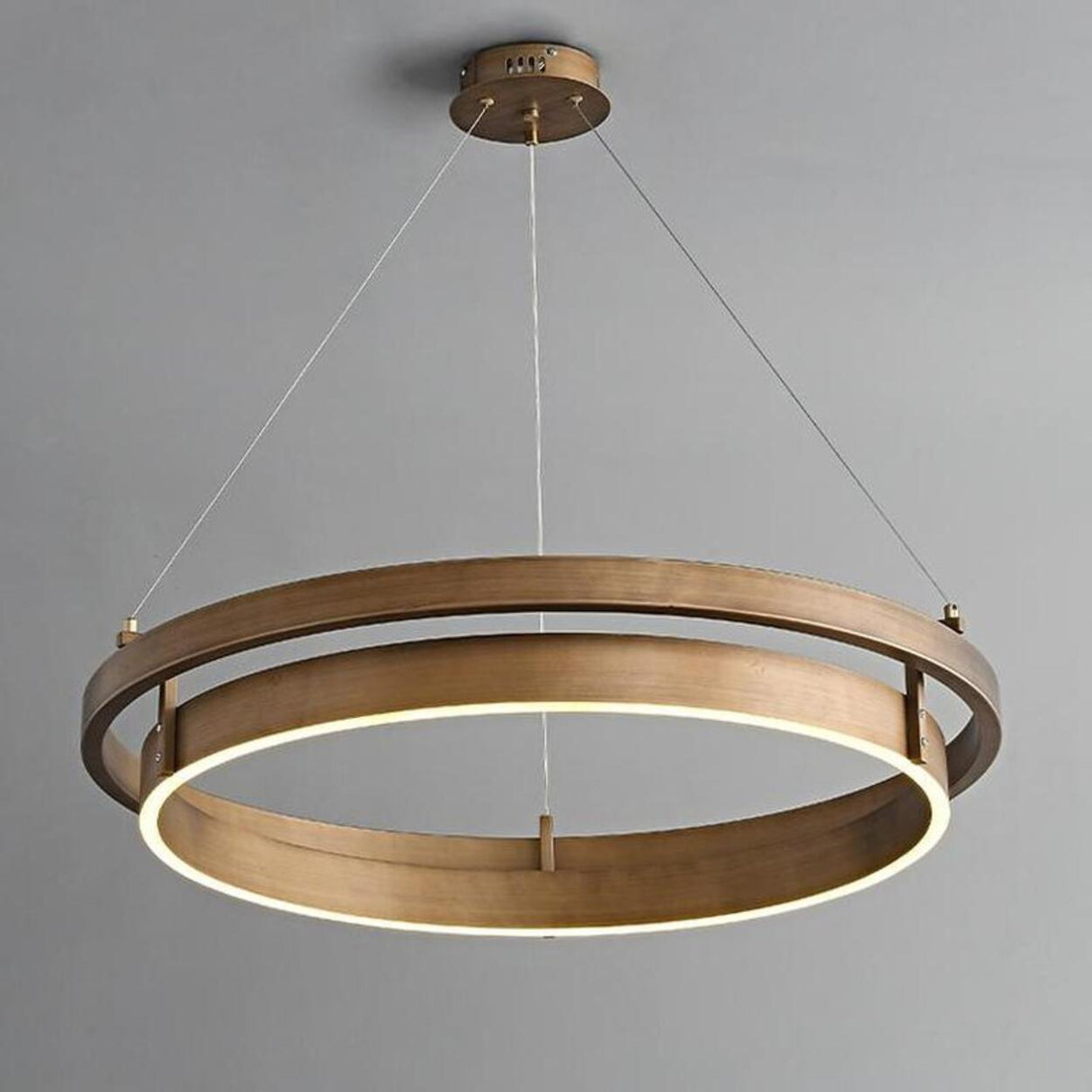 Minimalist Circle Brass LED Chandelier Adjustable Height Image - 5