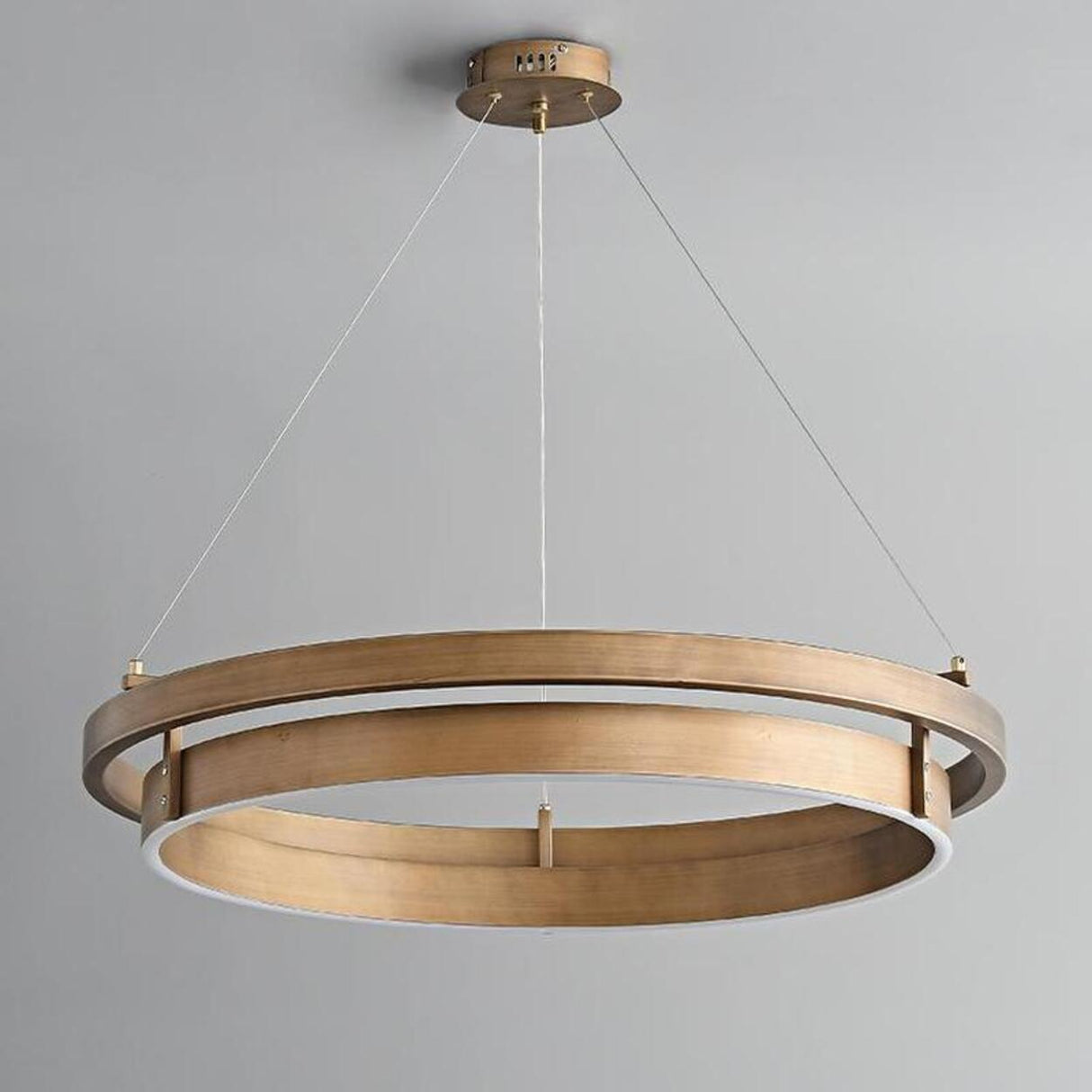 Minimalist Circle Brass LED Chandelier Adjustable Height Image - 6