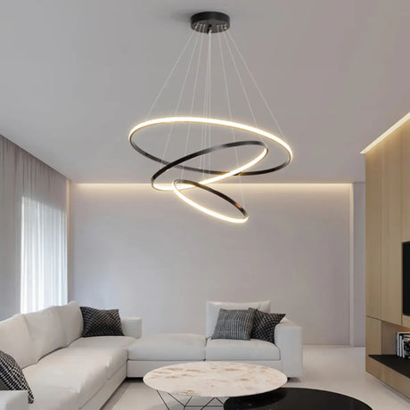 Minimalist Circle Tiered Living Room Black Chandelier Image - 1