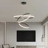 Minimalist Circle Tiered Living Room Black Chandelier Image - 3