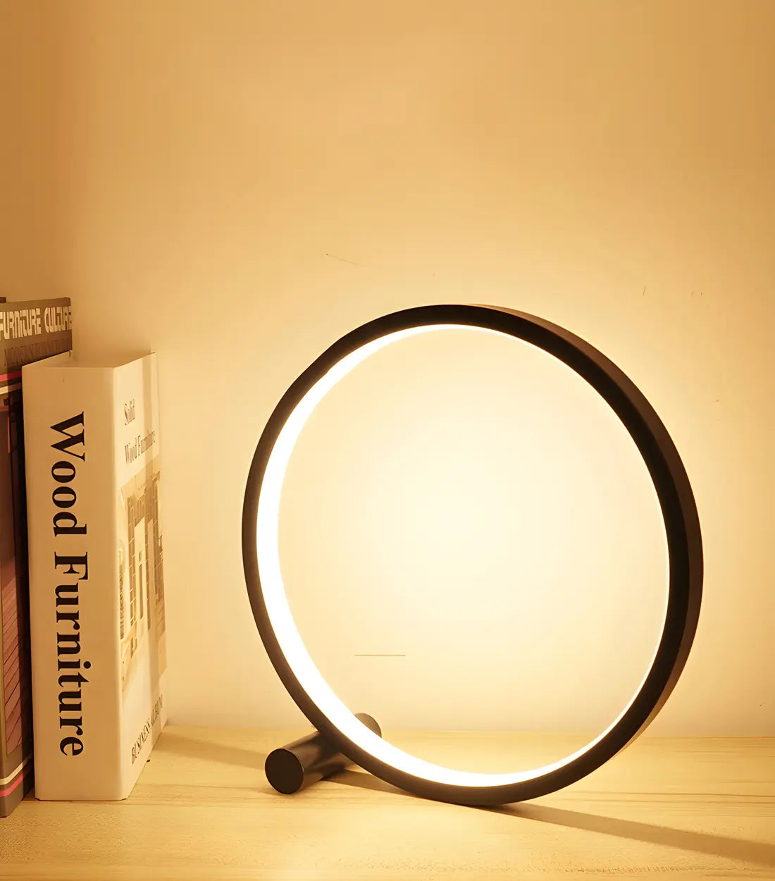 Minimalist Circular Metal Black Ambient Table Lamp Image - 11