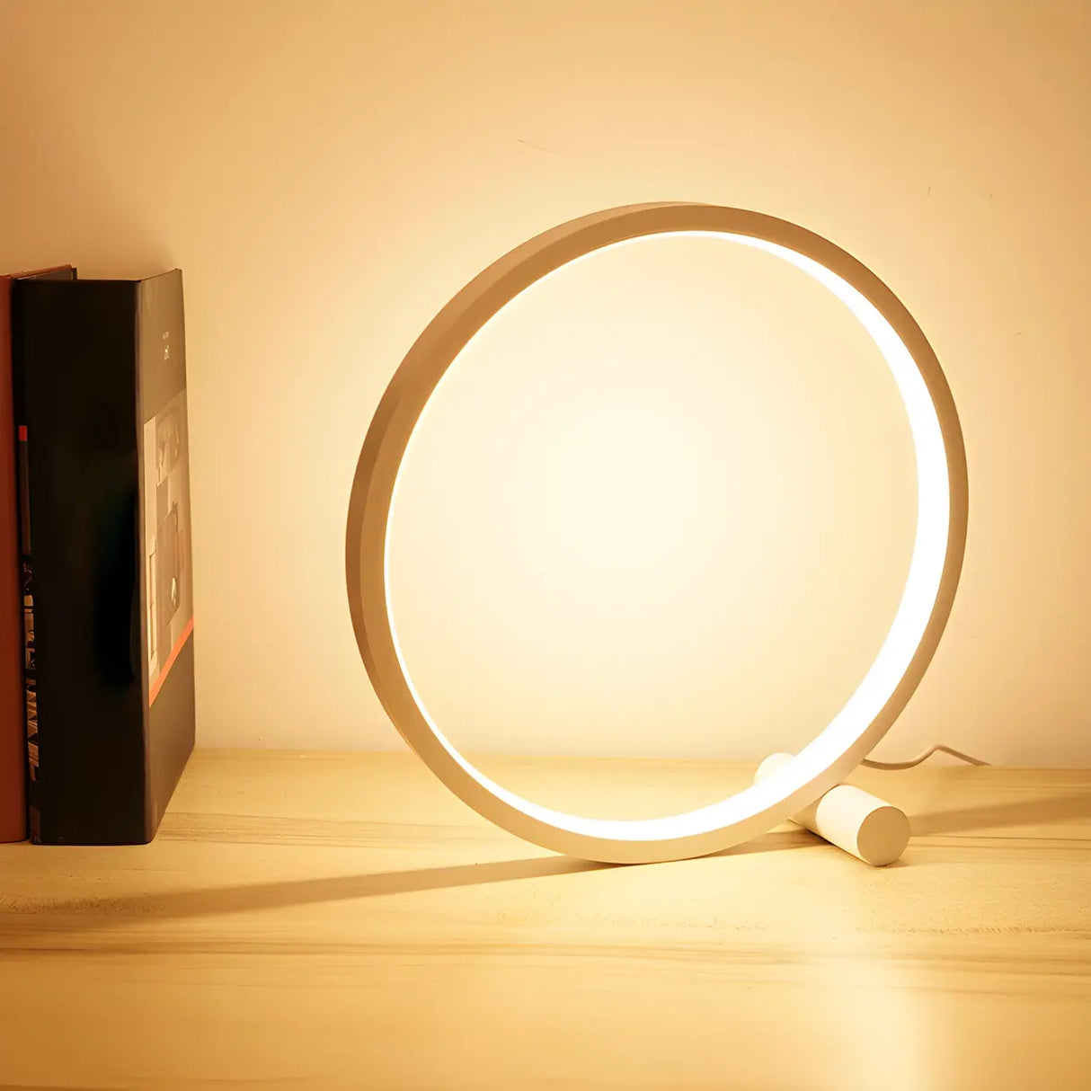 Minimalist Circular Metal Black Ambient Table Lamp Image - 5