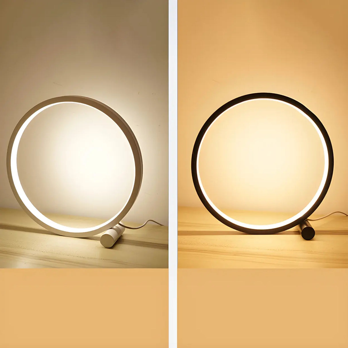 Minimalist Circular Metal Black Ambient Table Lamp Image - 8