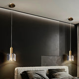 MInimalist Clear Rock Cube Crystal Pendant Light Bedroom Image - 3