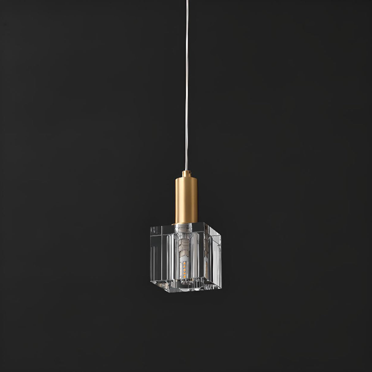 MInimalist Clear Rock Cube Crystal Pendant Light Bedroom Image - 6