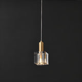 MInimalist Clear Rock Cube Crystal Pendant Light Bedroom Image - 7