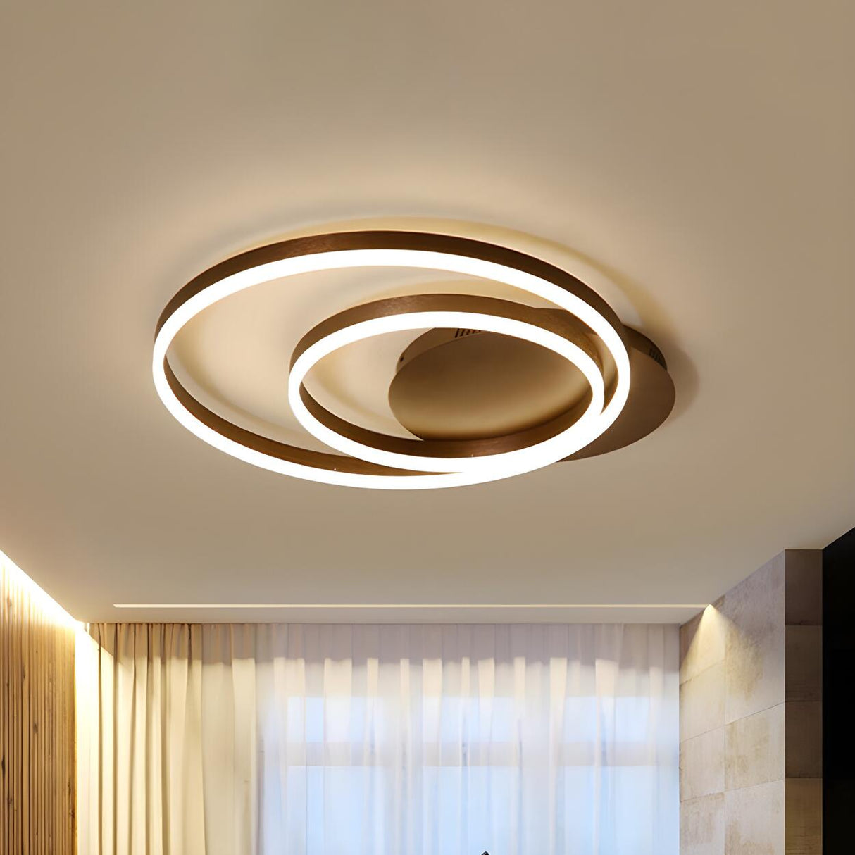 Minimalist Coffee Circular LED Flush Mount Ceiling Lamp Image - 6