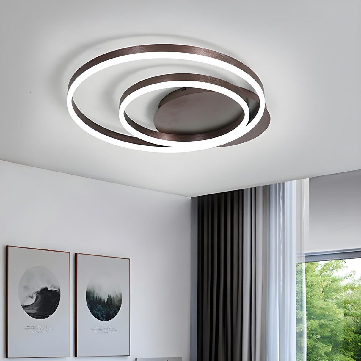 Minimalist Coffee Circular LED Flush Mount Ceiling Lamp Image - 7