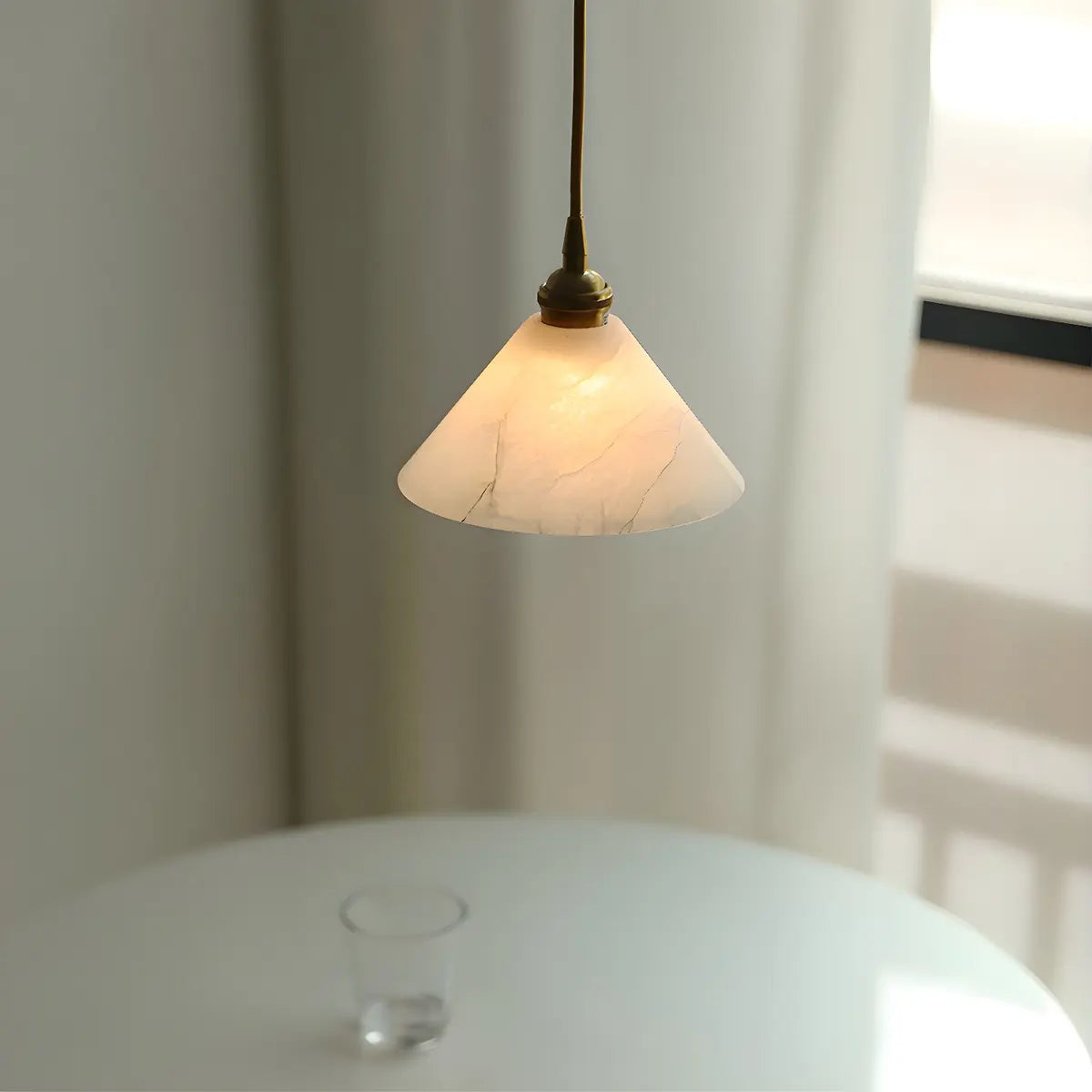 Minimalist Cone Alabaster White Adjustable Pendant Light Image - 1