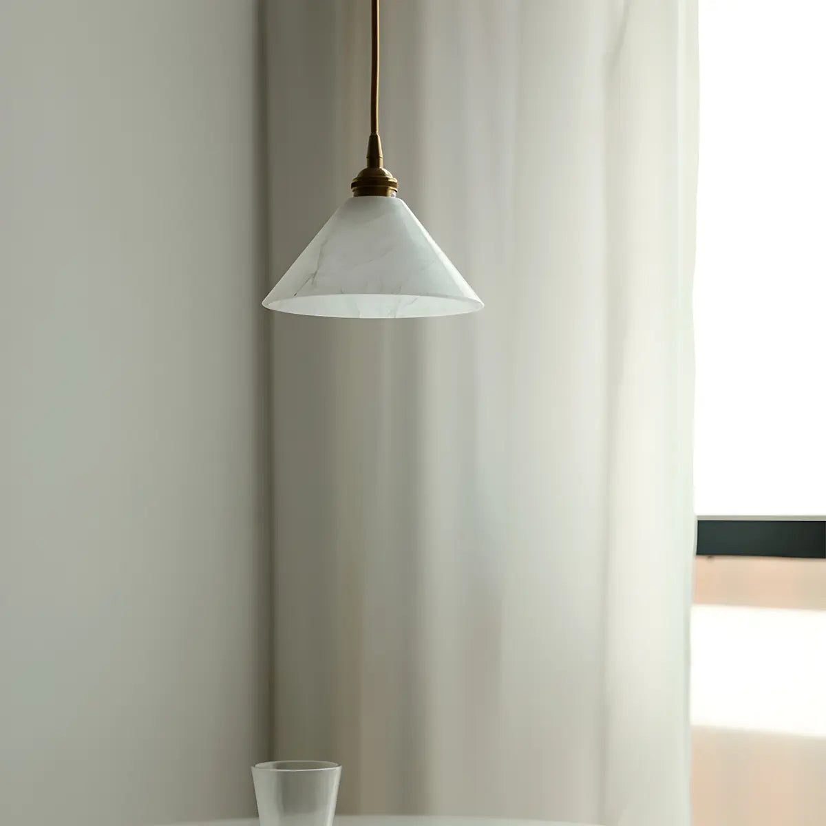 Minimalist Cone Alabaster White Adjustable Pendant Light Image - 4