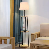 Minimalist Cone Black Metal Floor Lamp with Shelf Image - 5