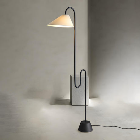 Minimalist Cone Modern Black Curved Floor Lamp Image - 1