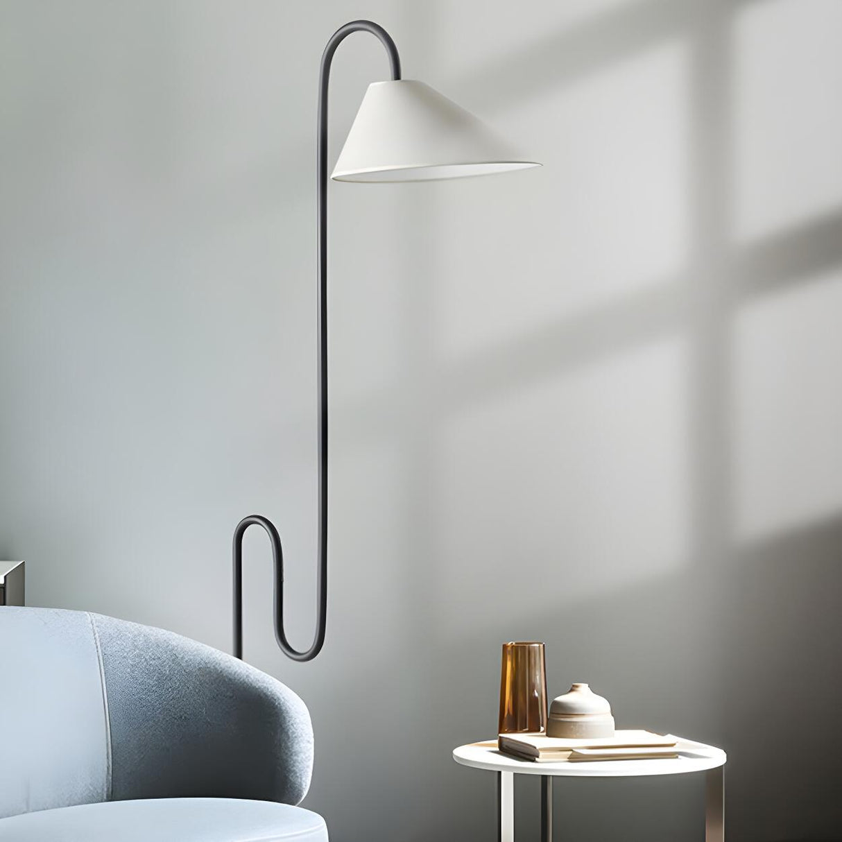 Minimalist Cone Modern Black Curved Floor Lamp Image - 11