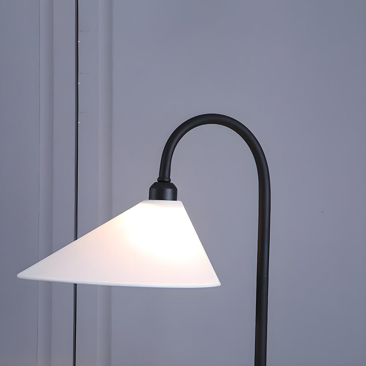 Minimalist Cone Modern Black Curved Floor Lamp Image - 9