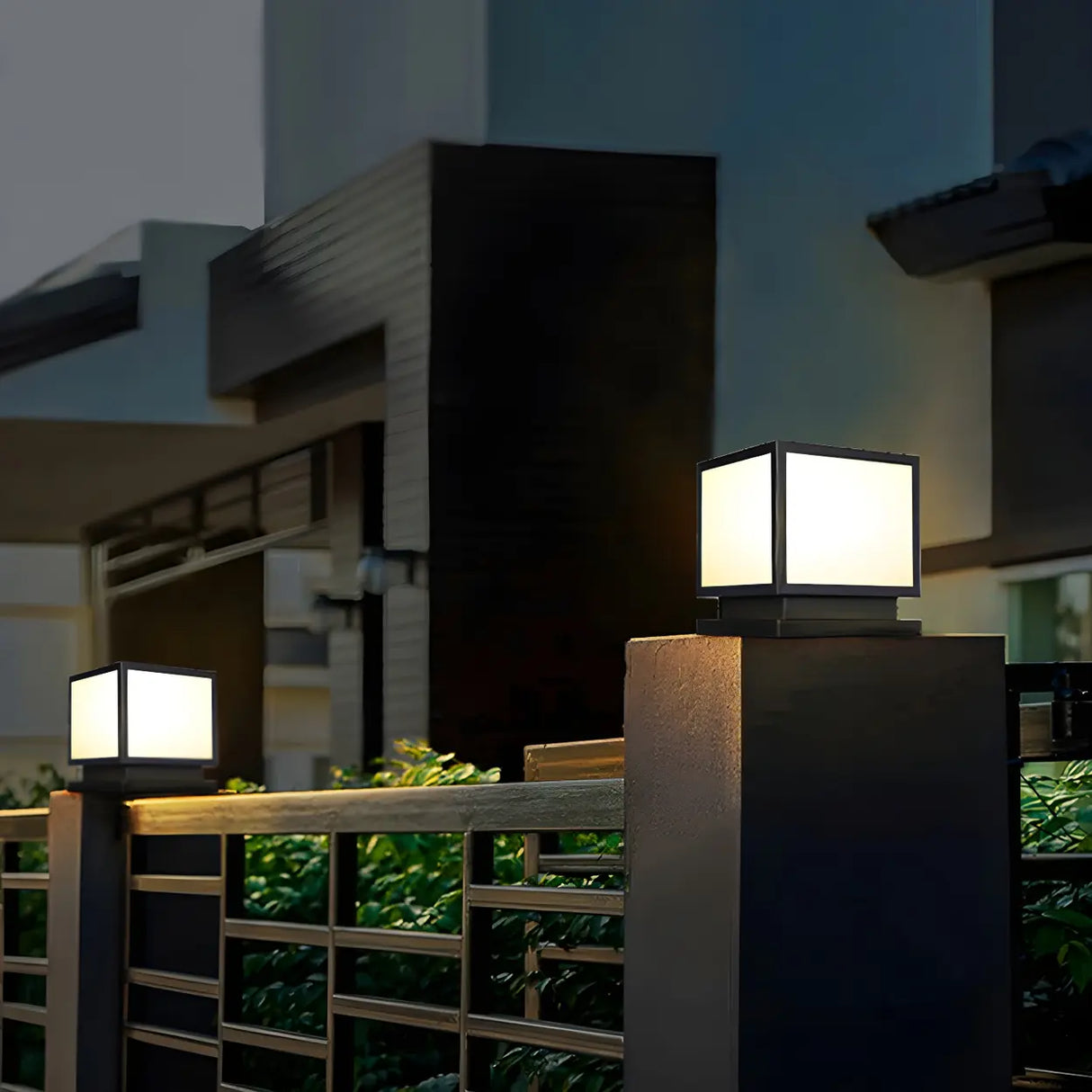 Minimalist Cube Metal Black Outdoor Post Table Lamp Image - 1