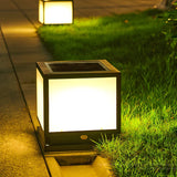 Minimalist Cube Metal Outdoor Post Garden Lamp 2 Bulbs Image - 15