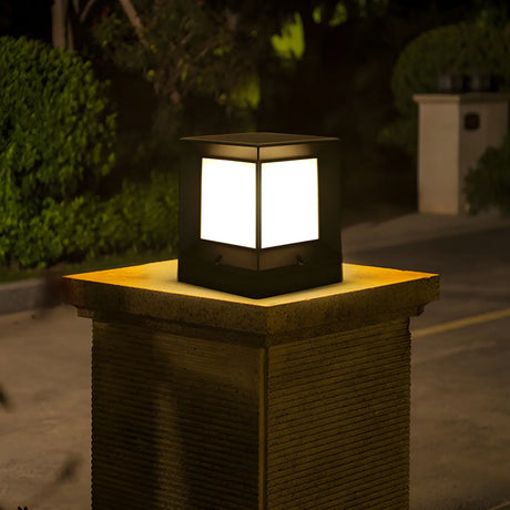 Minimalist Cube Metal Outdoor Post Table Lamp Black Image - 1