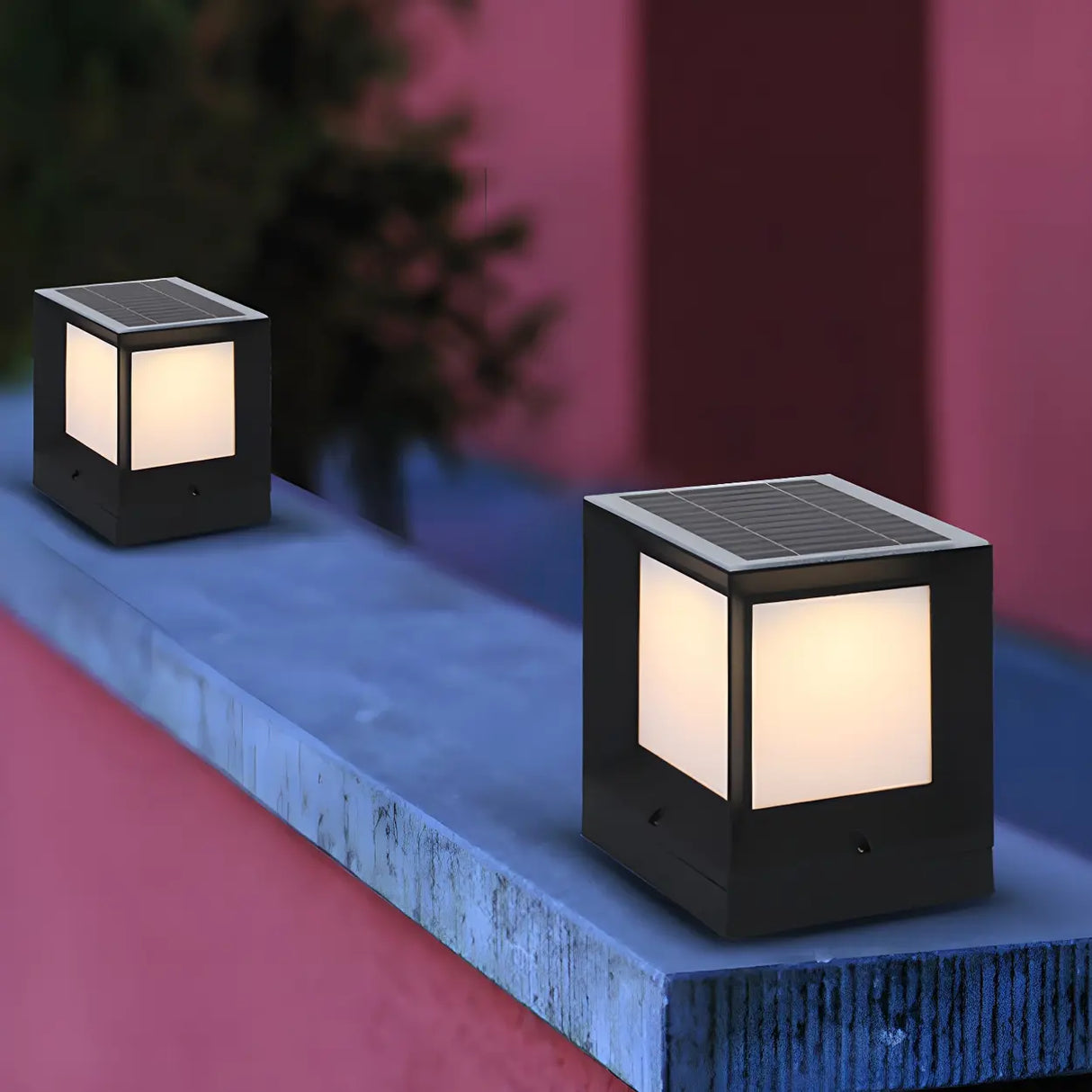 Minimalist Cube Metal Outdoor Post Table Lamp Black Image - 5