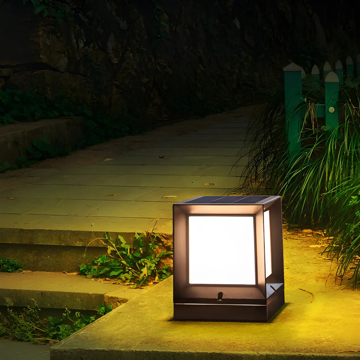 Minimalist Cube Metal Solar Outdoor Decor Table Lamp Image - 12