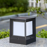 Minimalist Cube Solar Black Metal Outdoor Table Lamp Image - 11