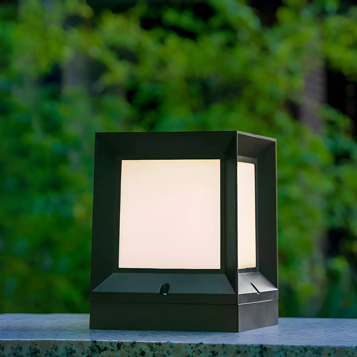 Minimalist Cube Solar Black Metal Outdoor Table Lamp Image - 4