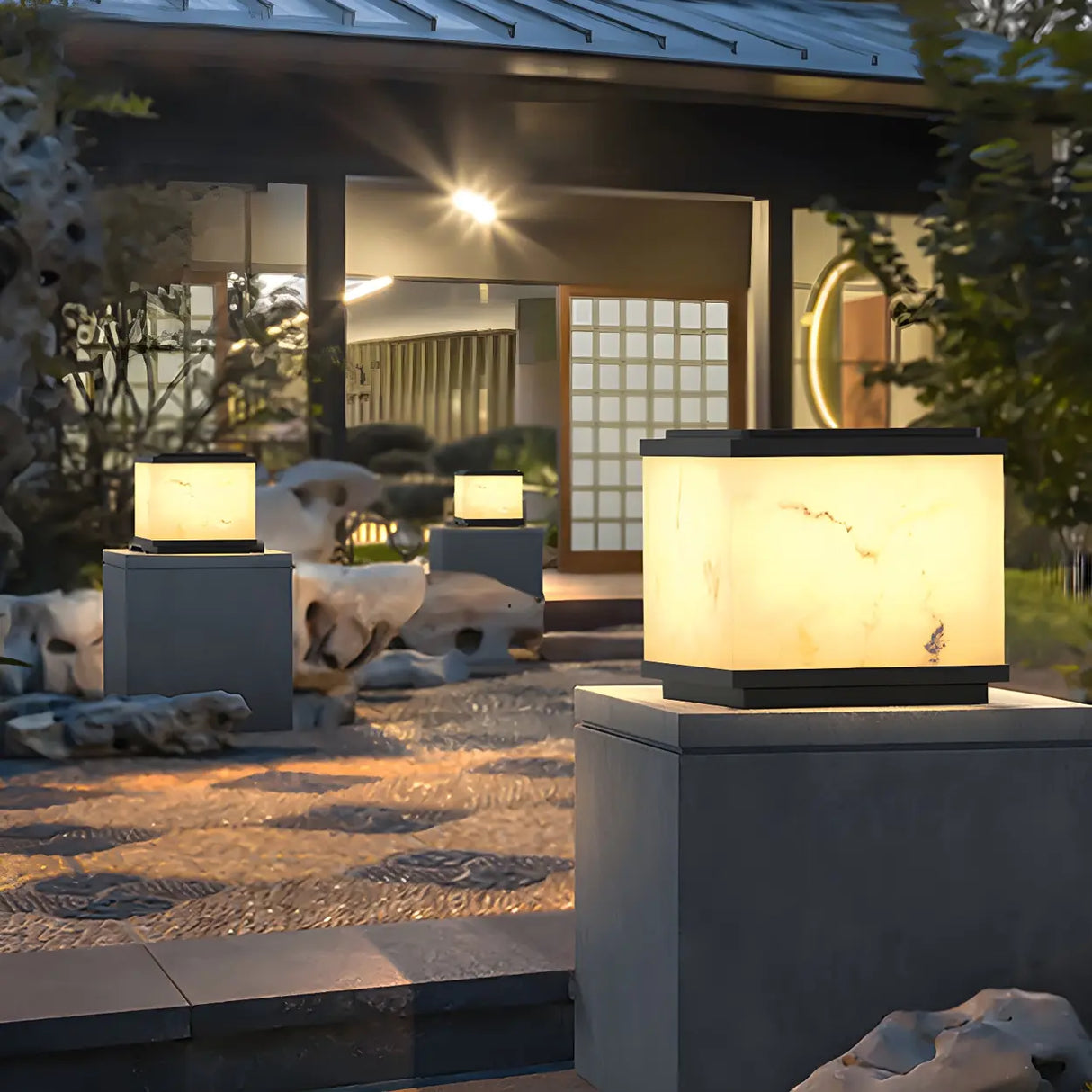 Minimalist Cubic Pillar Outdoor Table Lamp Warm Light Image - 4