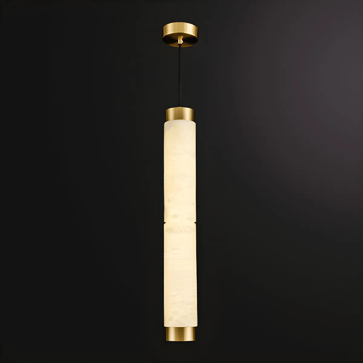 Minimalist Cylinder Bedroom Alabaster White Pendant Light Image - 12