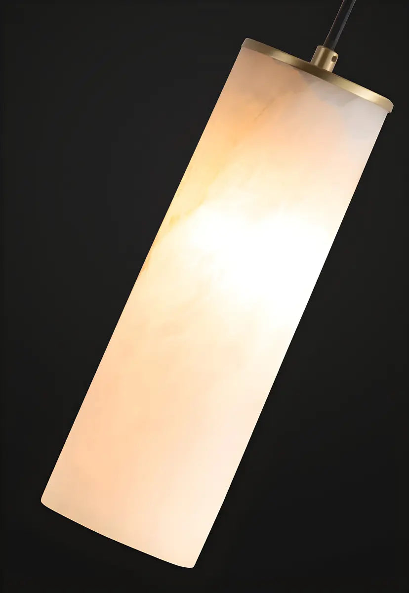 Minimalist Cylinder Bedroom Alabaster White Pendant Light Image - 13