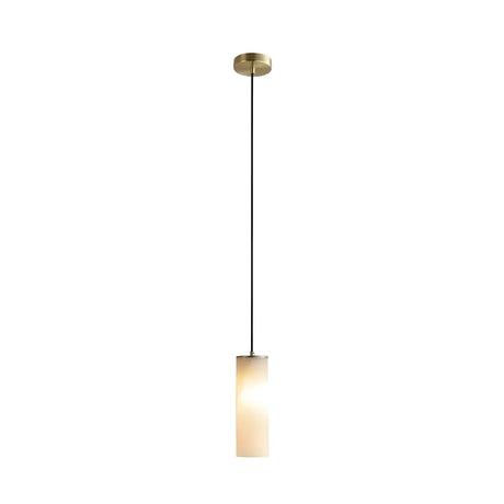 Minimalist Cylinder Bedroom Alabaster White Pendant Light Image - 2