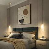 Minimalist Cylinder Bedroom Alabaster White Pendant Light Image - 4