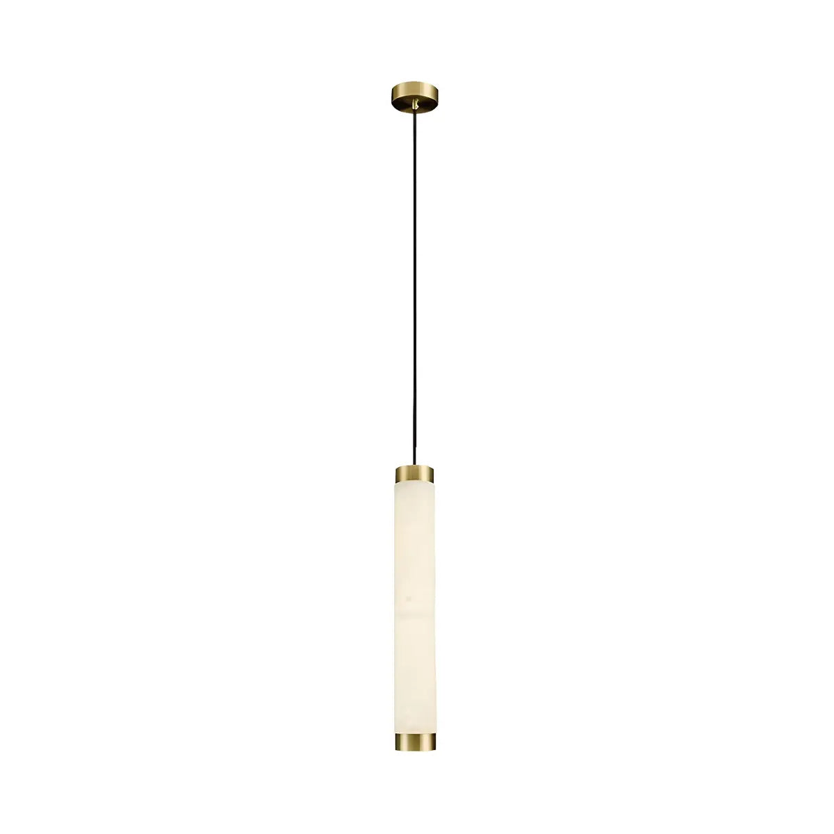 Minimalist Cylinder Bedroom Alabaster White Pendant Light Image - 5