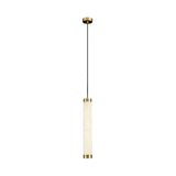 Minimalist Cylinder Bedroom Alabaster White Pendant Light Image - 5