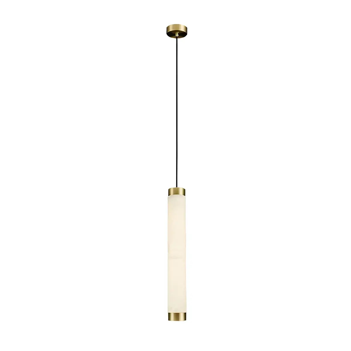 Minimalist Cylinder Bedroom Alabaster White Pendant Light Image - 7