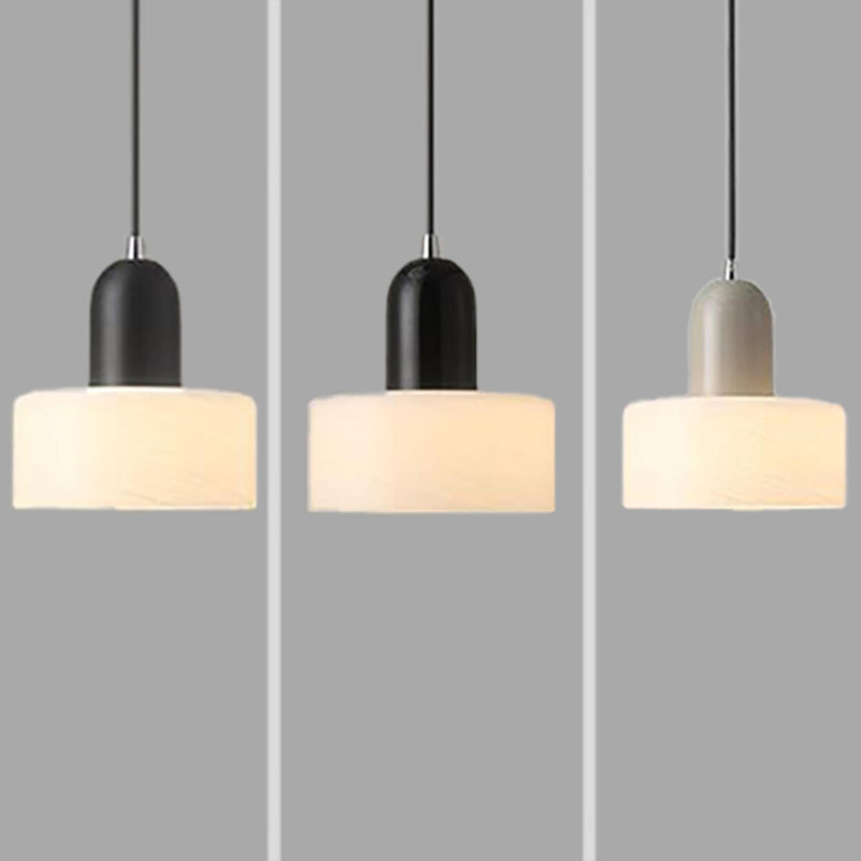 Minimalist Cylinder Matte Frosted Glass Gray Pendant Light Image - 10