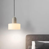 Minimalist Cylinder Matte Frosted Glass Gray Pendant Light Image - 12