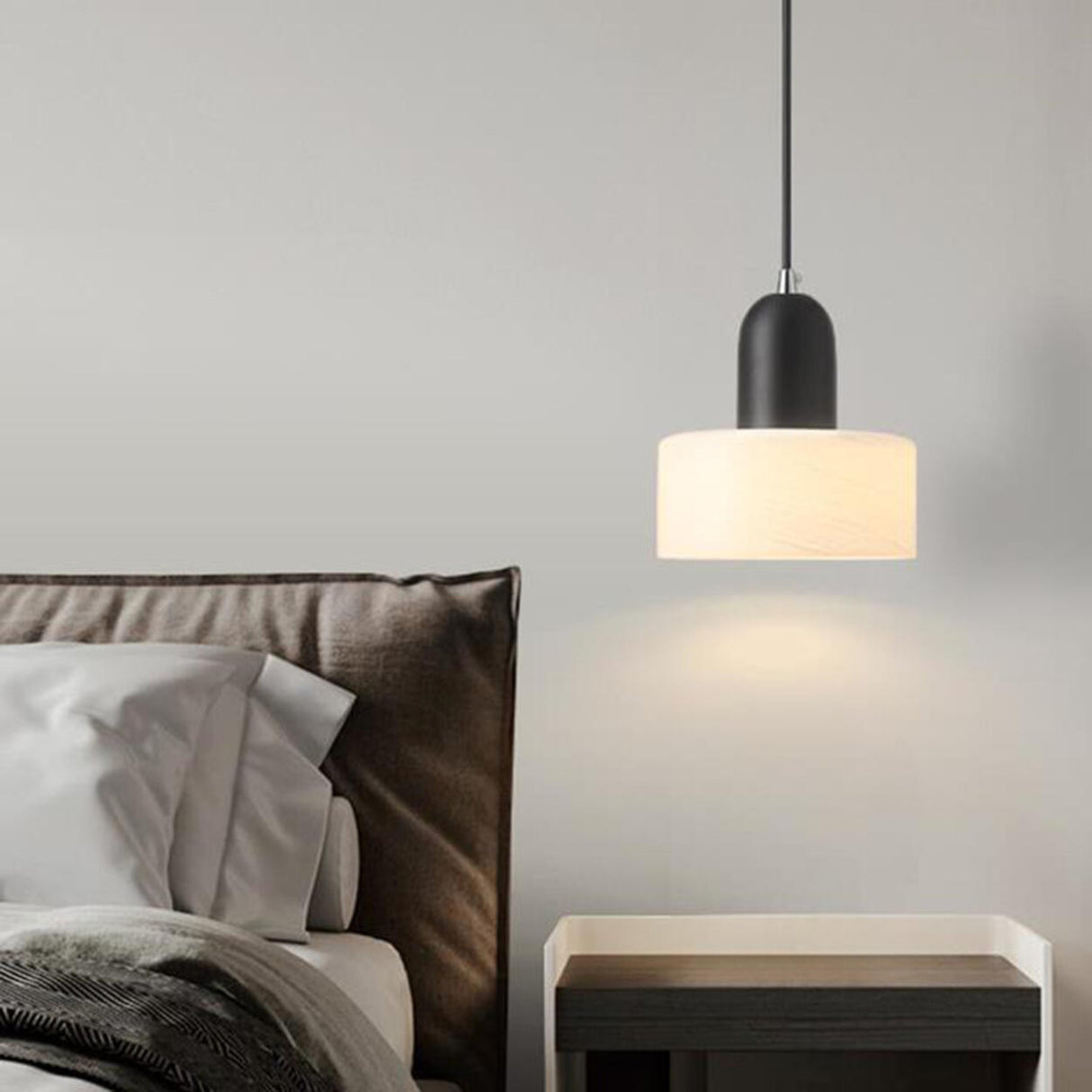 Minimalist Cylinder Matte Frosted Glass Gray Pendant Light Image - 2