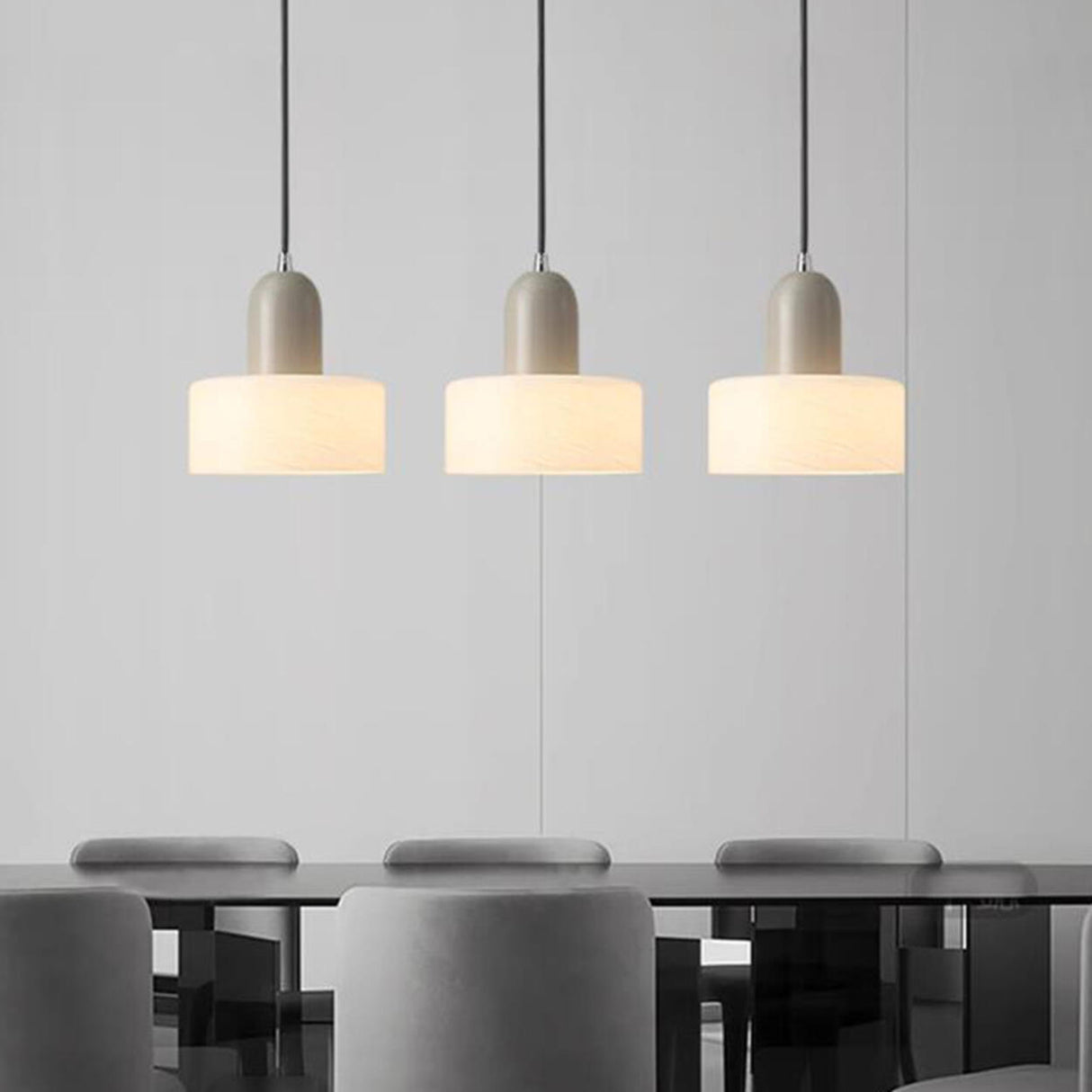 Minimalist Cylinder Matte Frosted Glass Gray Pendant Light Image - 4