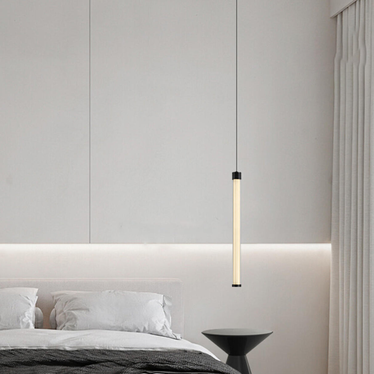 Minimalist Cylinder Metal Clear Glass Bedroom Pendant Light Image - 1