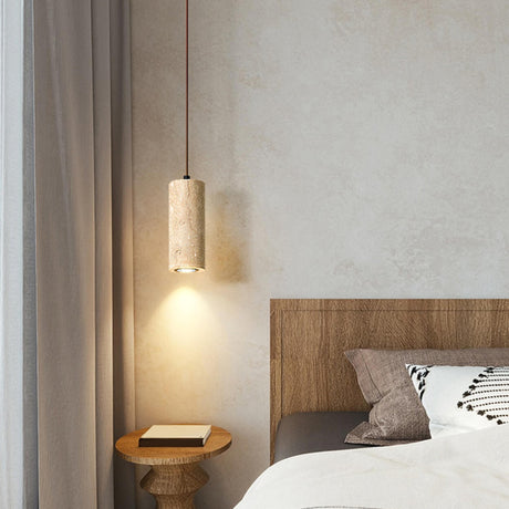 Minimalist Cylinder Stone Bedroom Pendant Light Image - 2