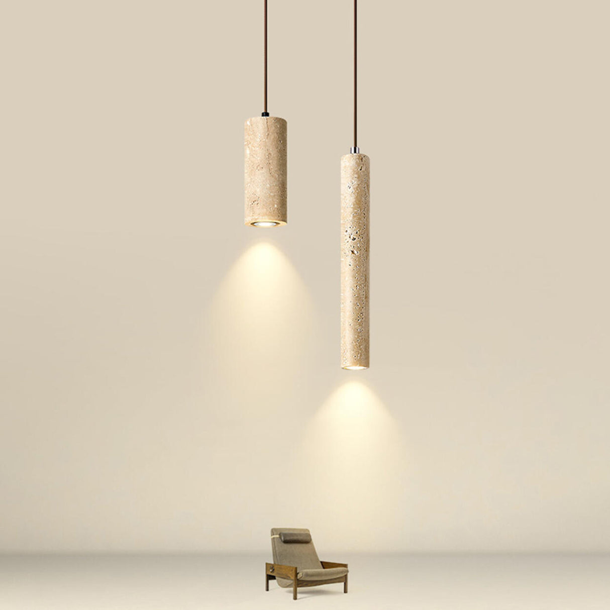 Minimalist Cylinder Stone Bedroom Pendant Light Image - 5