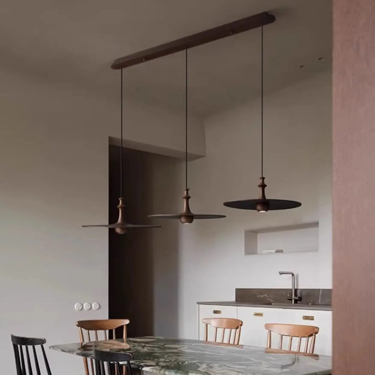 Minimalist Dining Room Black Disc UFO Pendant Light Image - 1