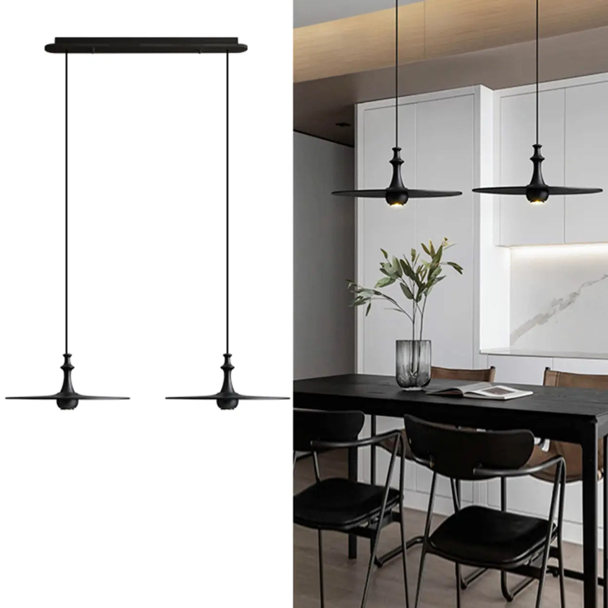 Minimalist Dining Room Black Disc UFO Pendant Light Image - 3